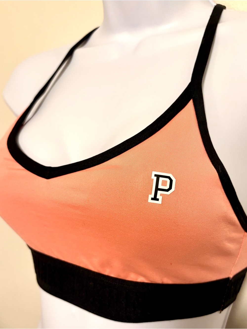 PINK Victoria's Secret Coral and Black Athletic Bralette